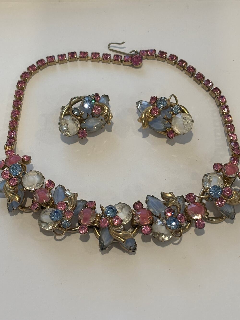 Vintage Juliana Necklace & Earrings Set Pink Blue